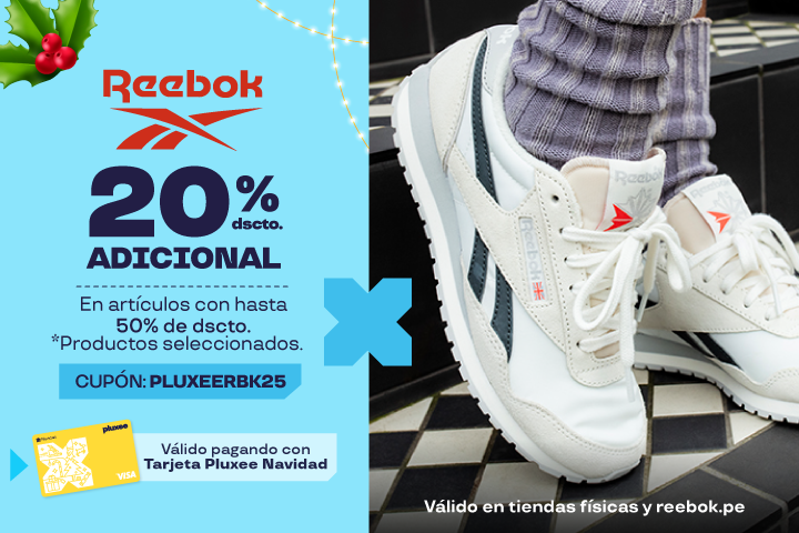 20% DSCTO ADICIONAL EN ARTÍCULOS CON HASTA 50% DSCTO. CUPÓN:PLUXEERBK25. VÁLIDO EN TIENDAS FÍSICAS Y WEB. *PRODUCTOS SELECCIONADOS